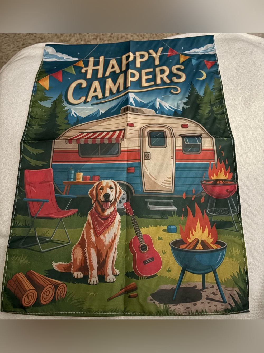 Happy Campers Blue & Red Outdoor Decorative Garden Flag
